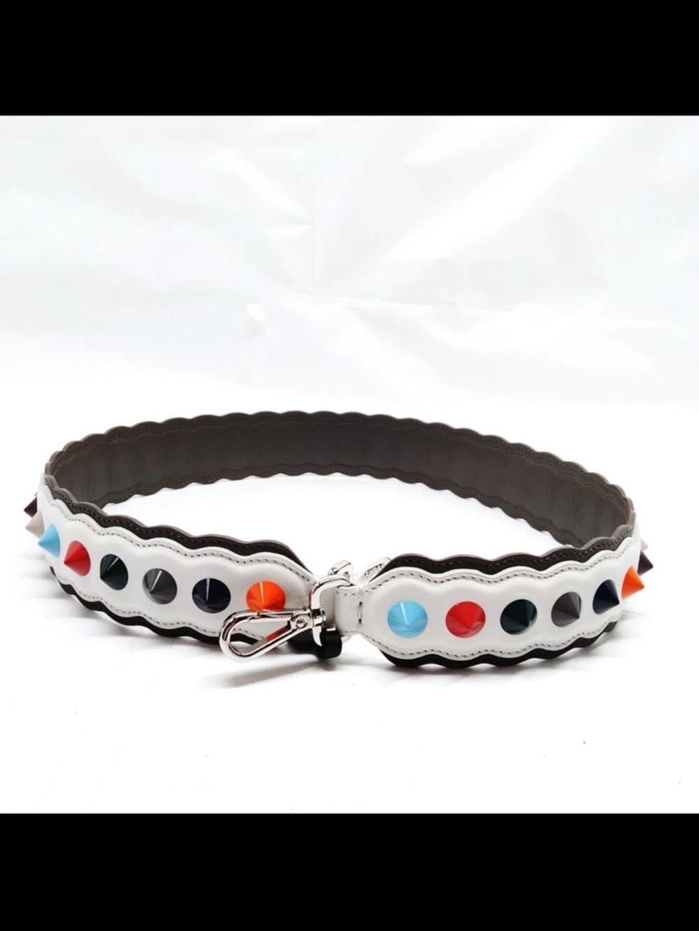 Fendi White Leather Strap with Multicolor Pyramid Studs